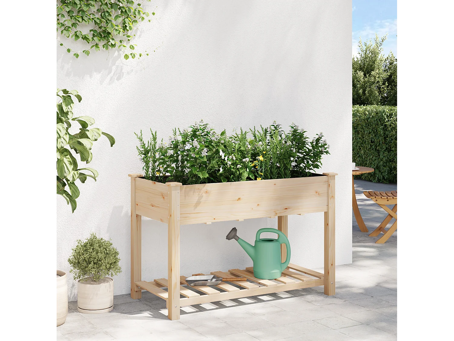 Jardinera con estante 115x59x76 cm en madera maciza de abeto