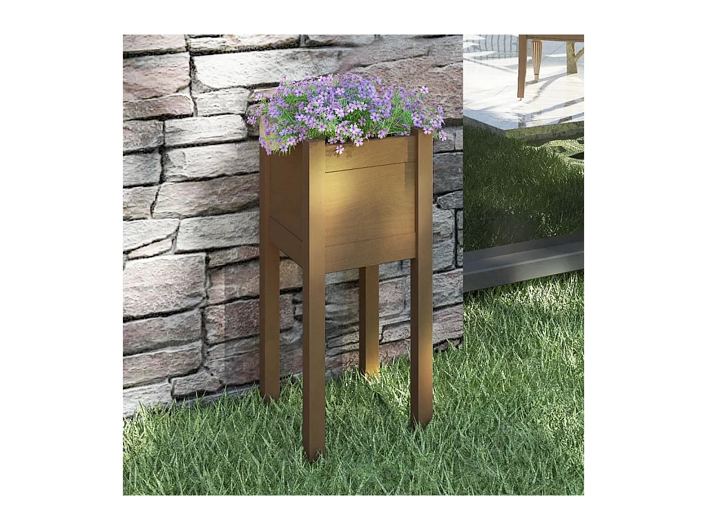 Jardinera de exterior color marrón miel 31x31x70 cm madera de pino