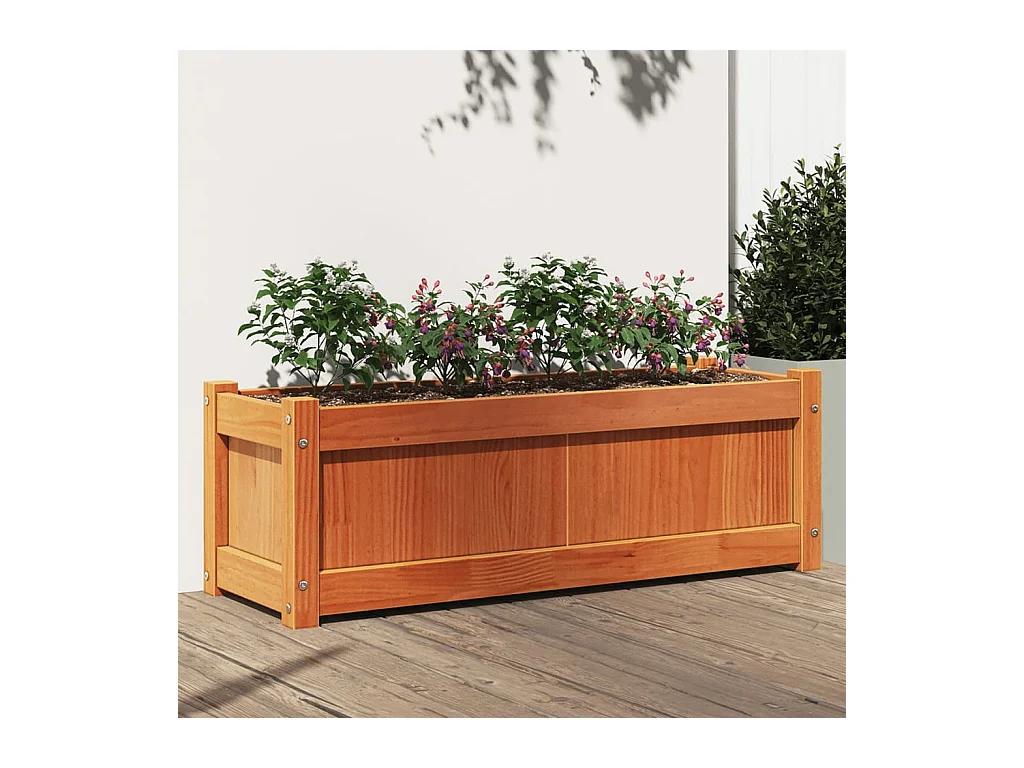 Jardinière cire marron 90x31x31 cm bois de pin massif
