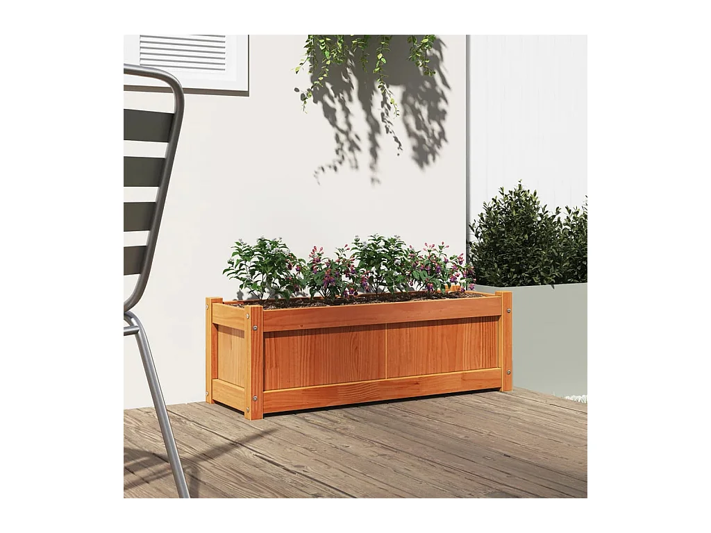 Jardinière cire marron 90x31x31 cm bois de pin massif