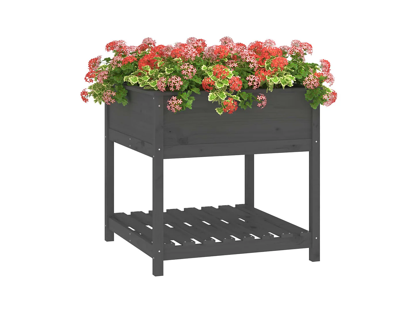 Jardinière avec étagère Gris 82,5x82,5x81 cm Bois massif de pin