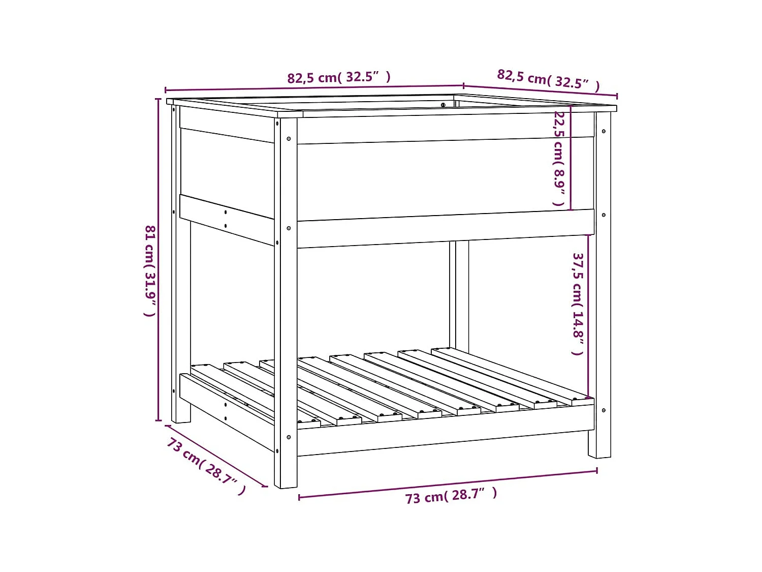 Jardinière avec étagère Gris 82,5x82,5x81 cm Bois massif de pin