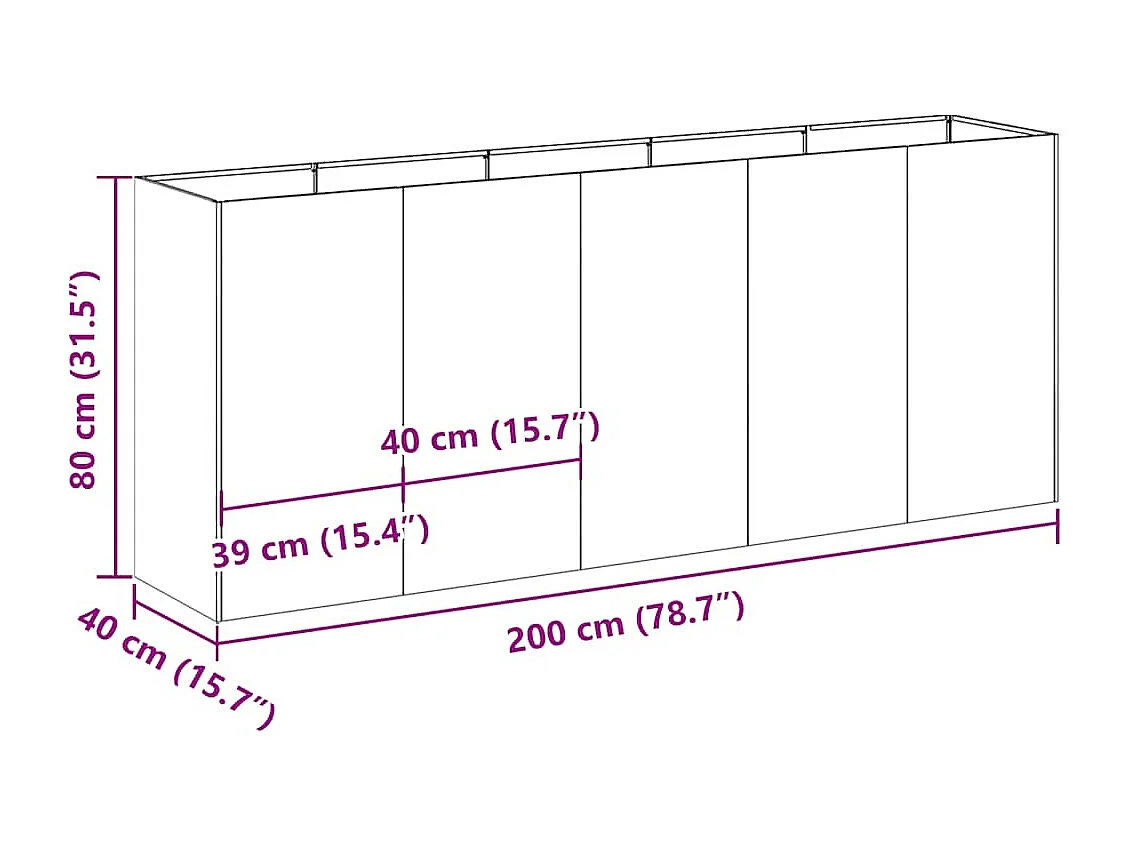 Jardinière noir 200x40x80 cm acier laminé à froid