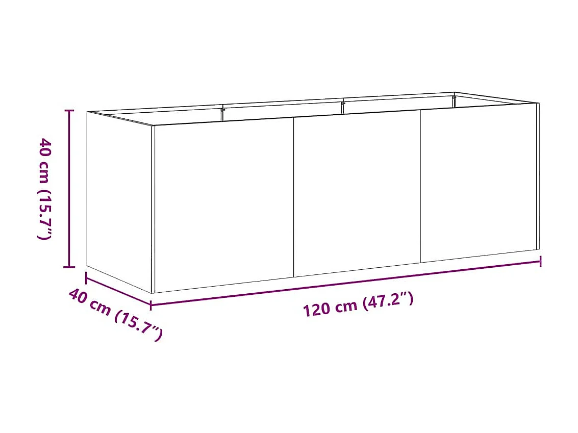 Jardinière noir 120x40x40 cm acier laminé à froid