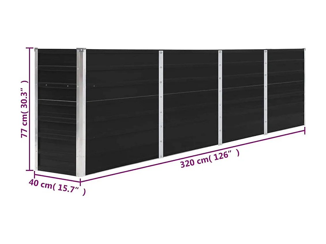 Jardinière 320x40x77 cm Acier galvanisé Anthracite