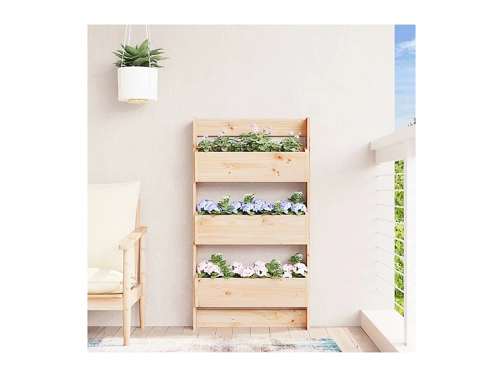 Jardinière murale 3 niveaux 60x18,5x110 cm bois de pin massif
