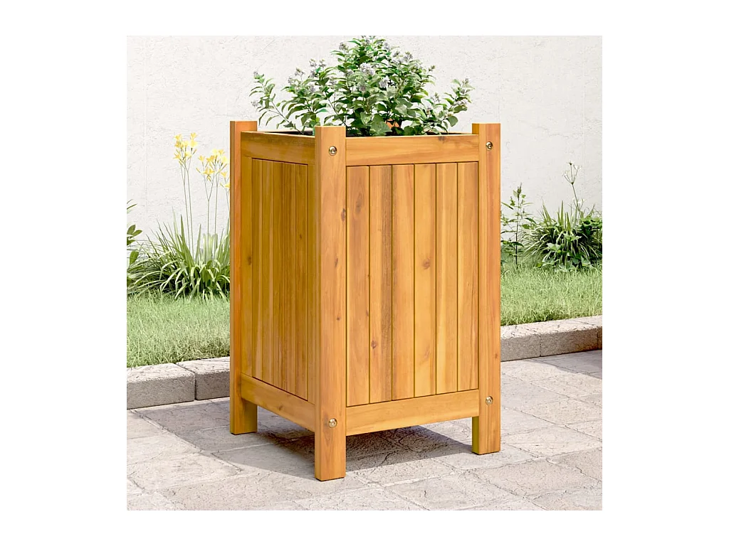 Jardinière avec doublure 31x31x50 cm bois massif d'acacia