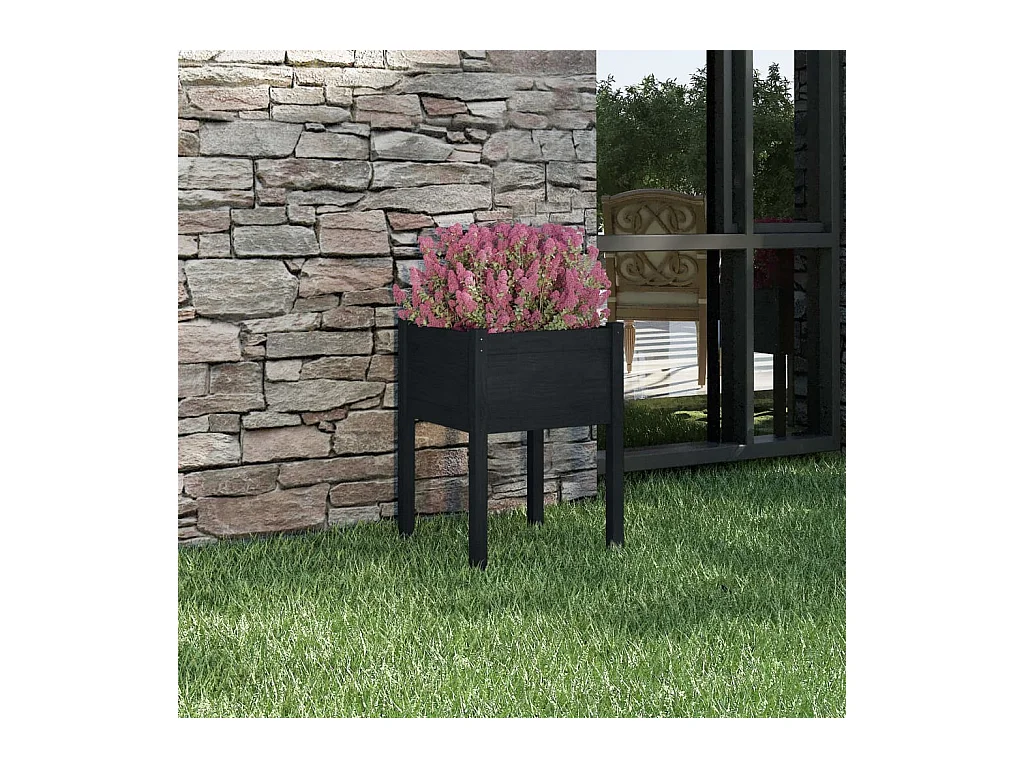 Jardinière Noir 50x50x70 cm Bois de pin massif