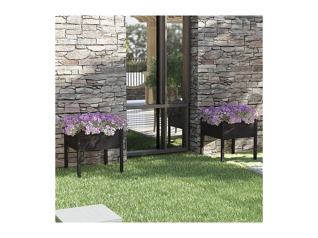 Jardinières 2 pcs Noir 70x70x70 cm Bois de pin massif