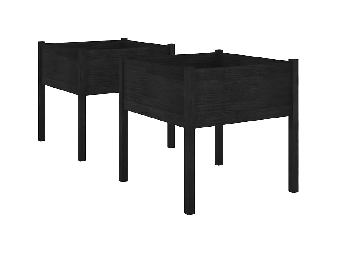 Jardinières 2 pcs Noir 70x70x70 cm Bois de pin massif