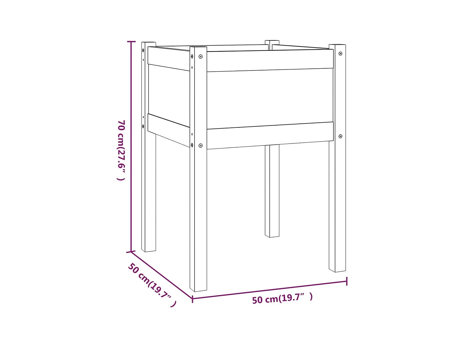 Jardinières d'extérieur 2 pcs 50x50x70 cm bois de pin massif