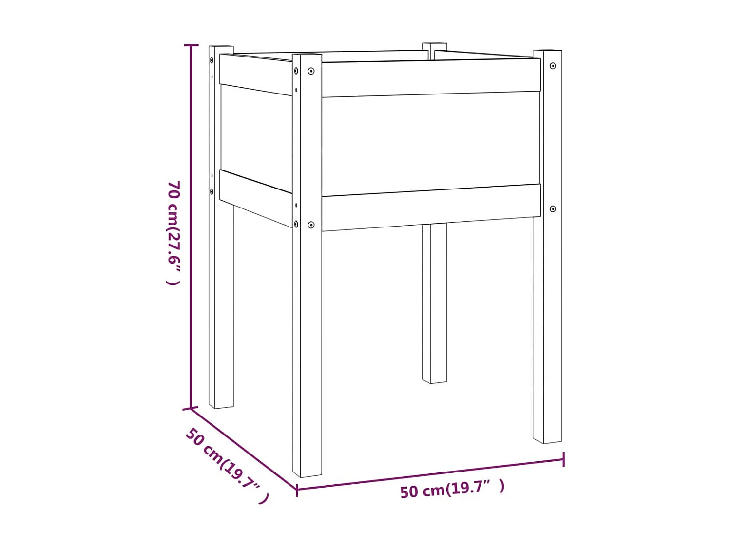 Jardinières d'extérieur 2 pcs 50x50x70 cm bois de pin massif