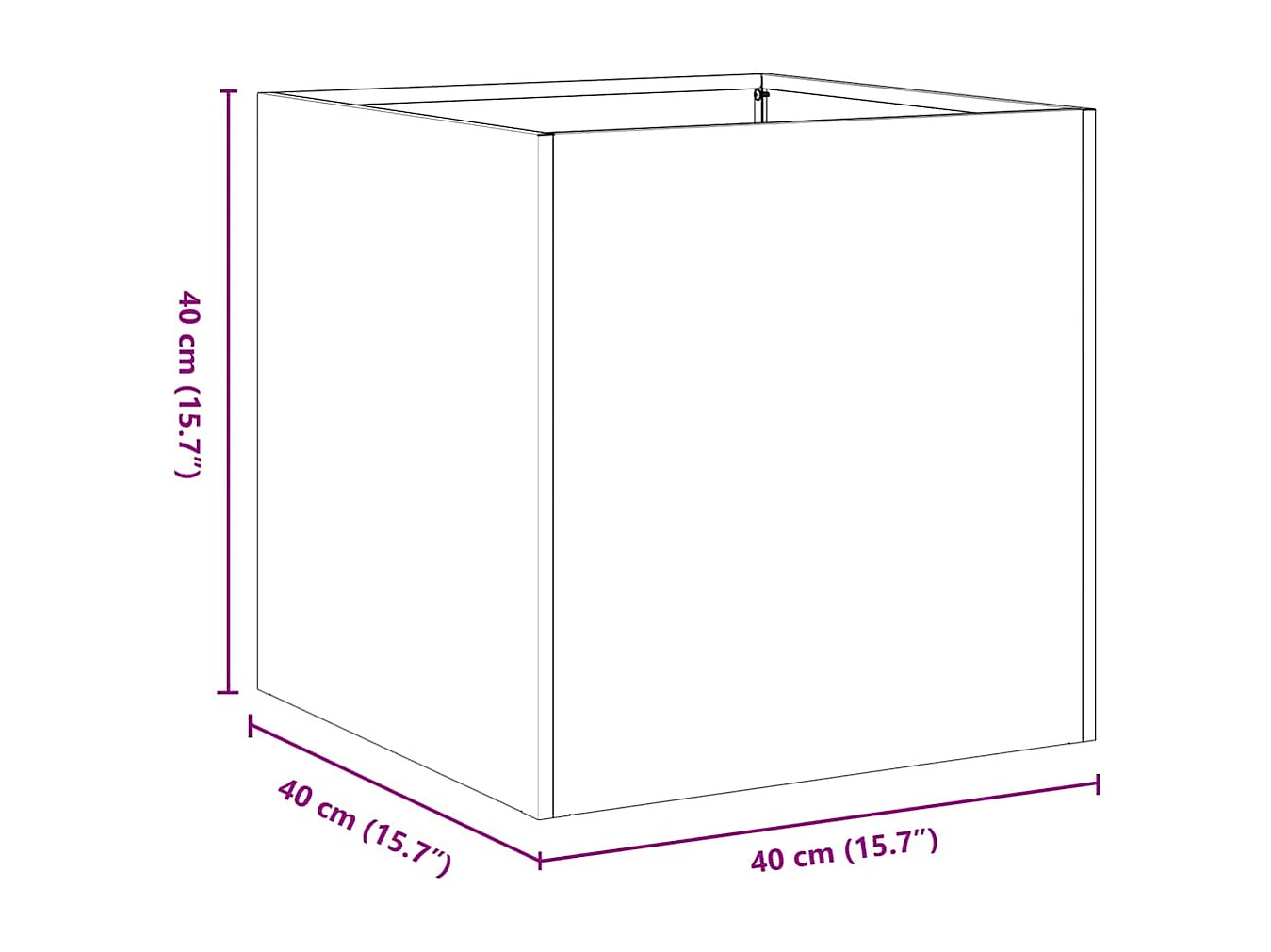 Schwarzer Pflanzkübel 40x40x40 cm aus kaltgewalztem Stahl