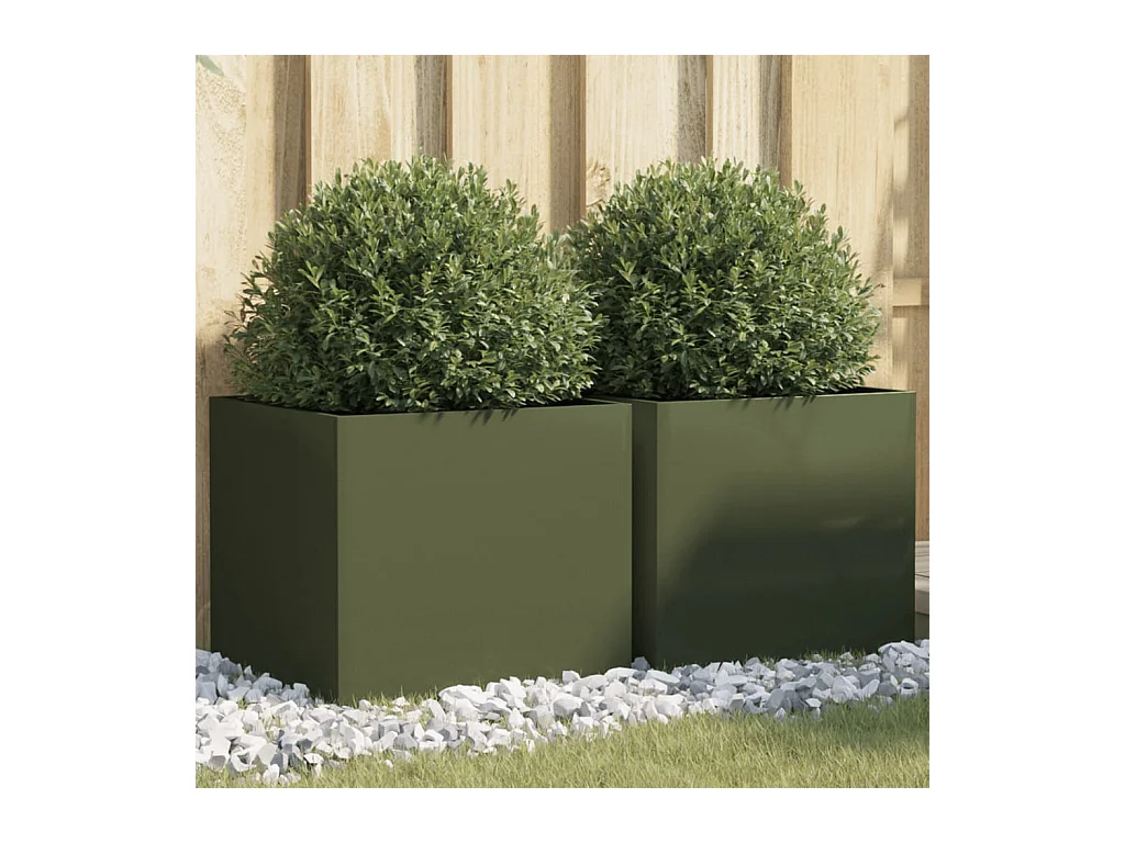 Plantenbakken 2 stuks olijfgroen 42x40x39 cm staal