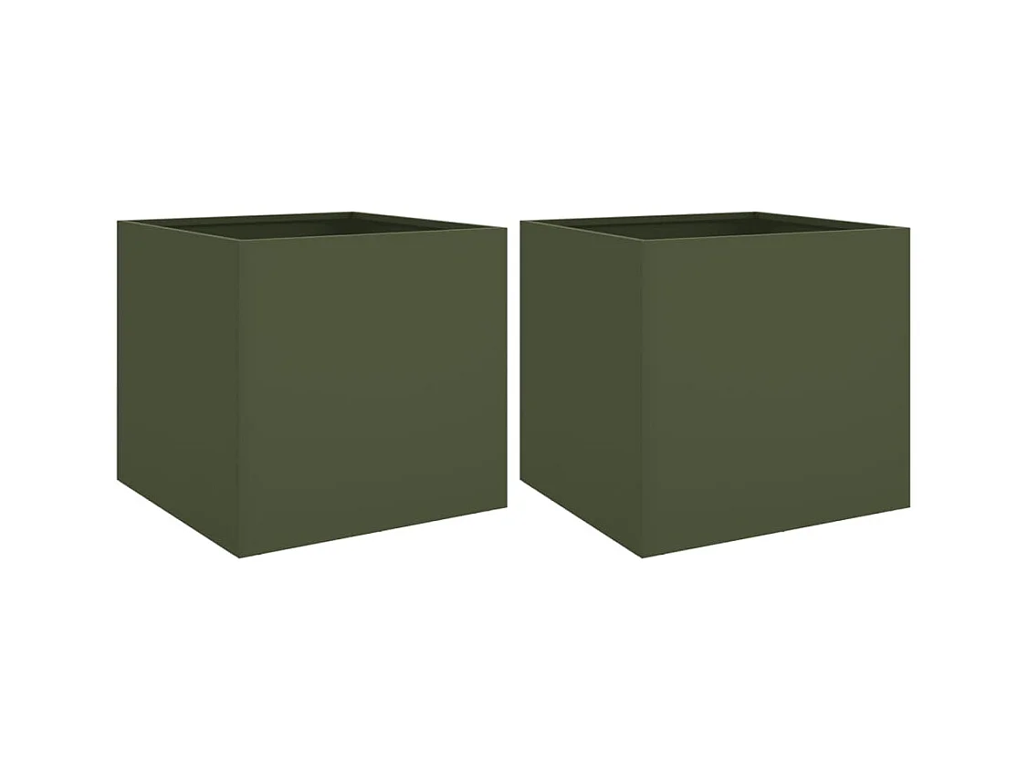 Plantenbakken 2 stuks olijfgroen 42x40x39 cm staal