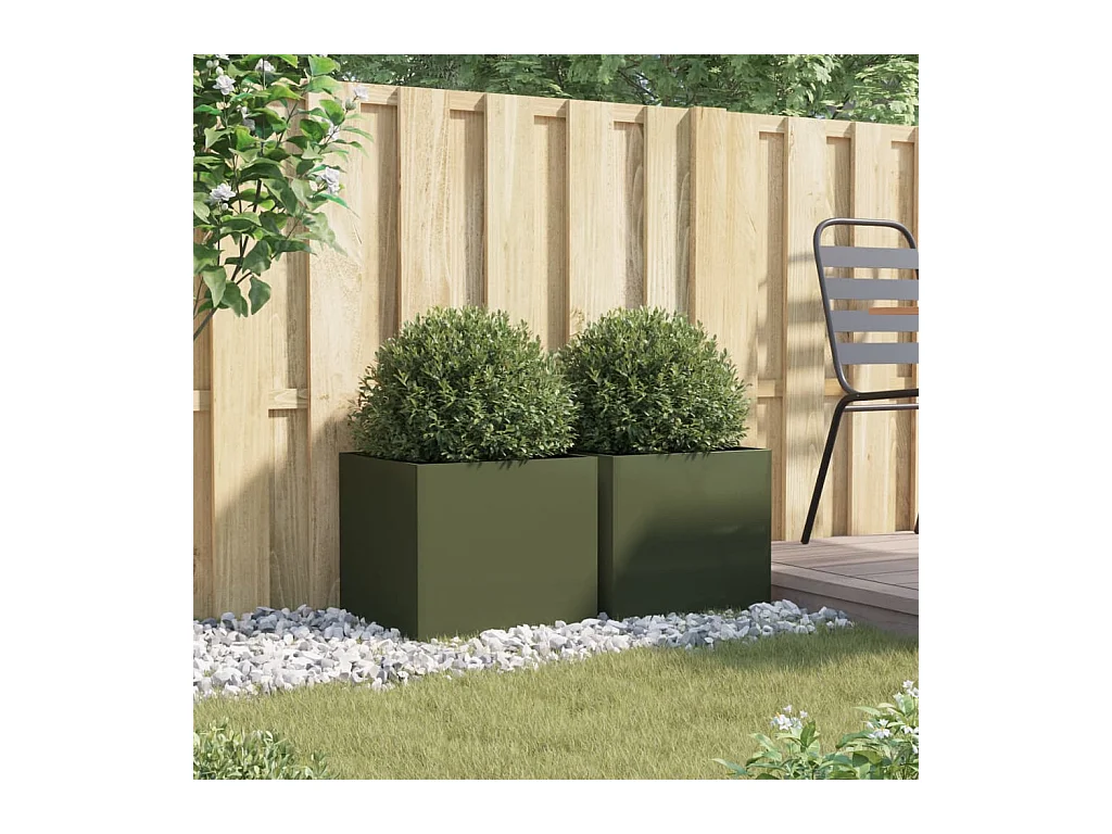 Plantenbakken 2 stuks olijfgroen 42x40x39 cm staal