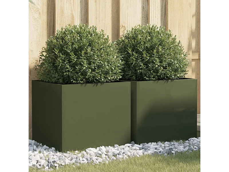 Fioriere 2 pz verde oliva 42x40x39 cm acciaio