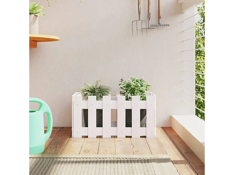 Jardinière avec design de clôture blanc 60x30x30 cm pin massif