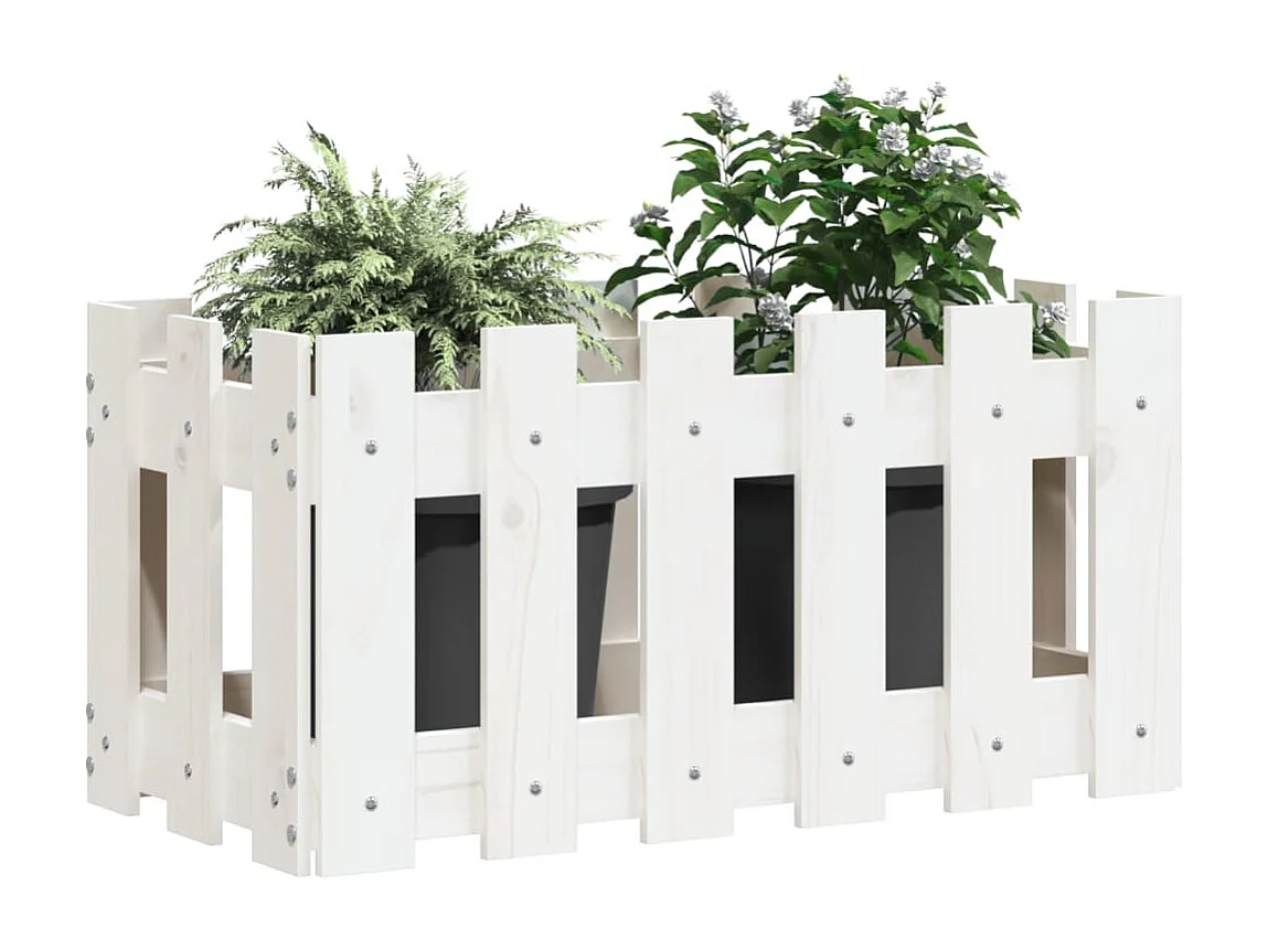 Jardinière avec design de clôture blanc 60x30x30 cm pin massif