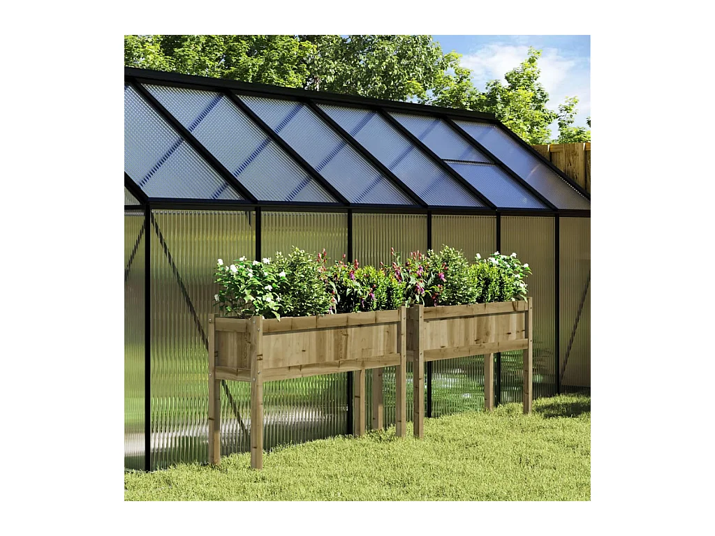 Jardineras de 2 piezas con patas de madera de pino impregnada