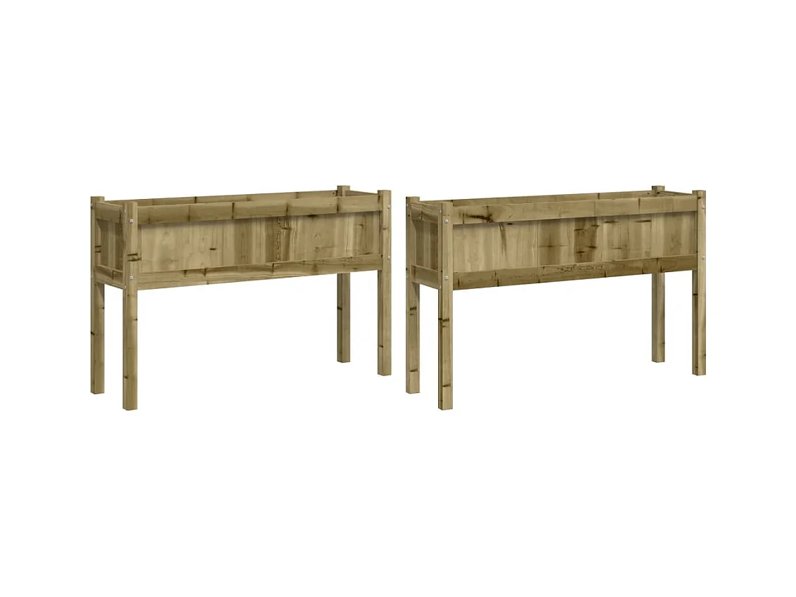 Jardineras de 2 piezas con patas de madera de pino impregnada