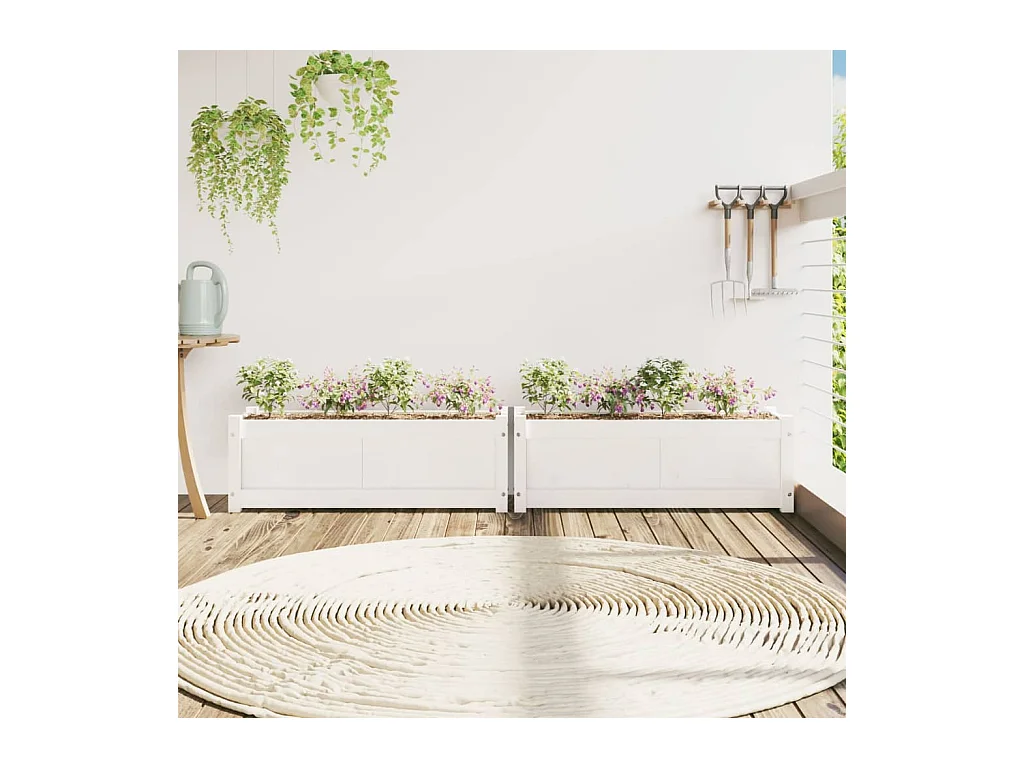 Jardinières 2 pcs blanc bois de pin massif