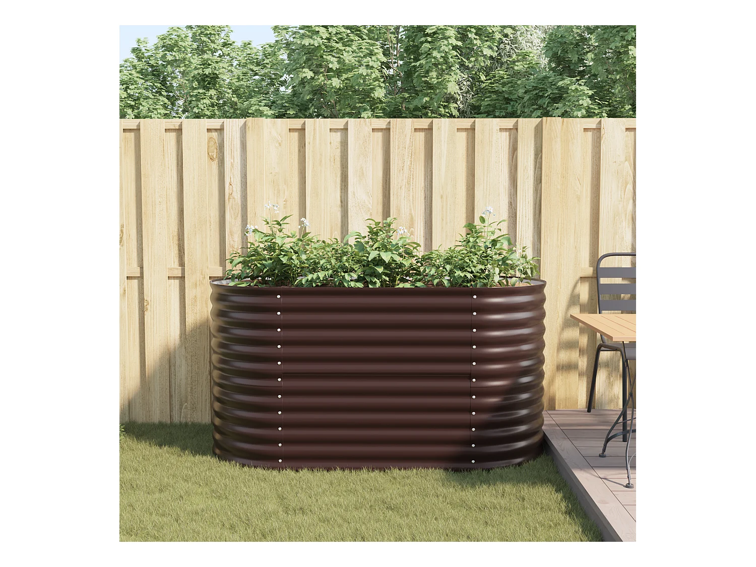 Jardinière en bois brun 160x80x81 cm en acier galva