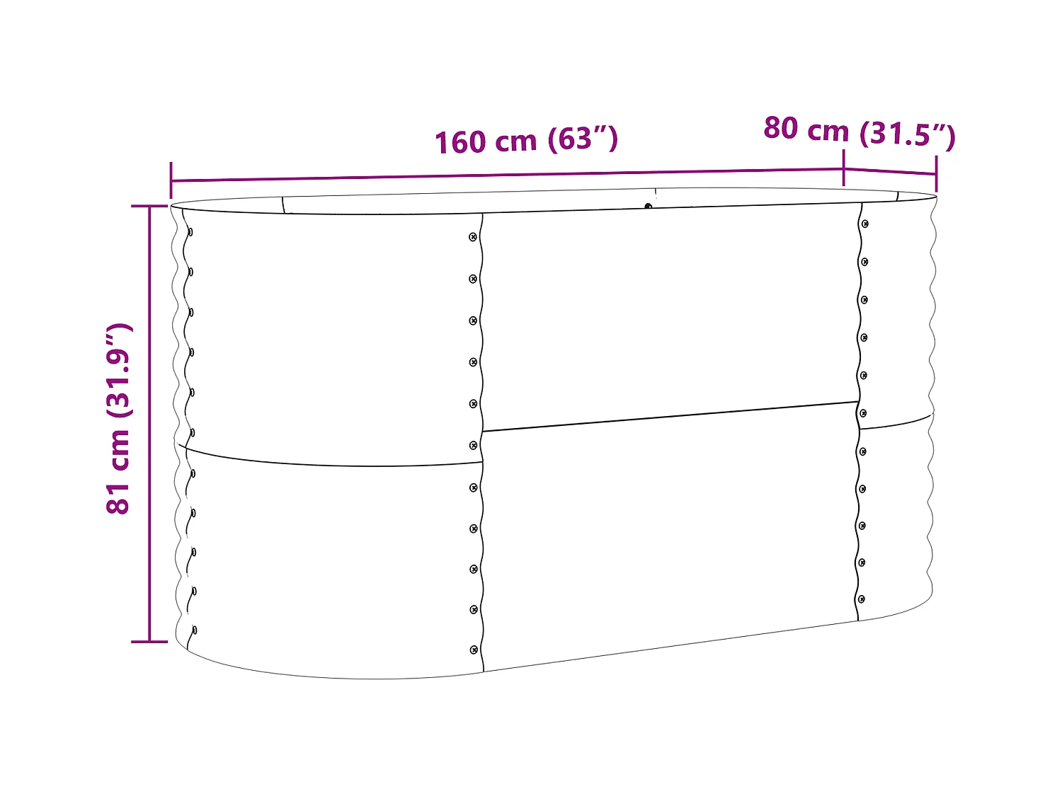Jardinière en bois brun 160x80x81 cm en acier galva