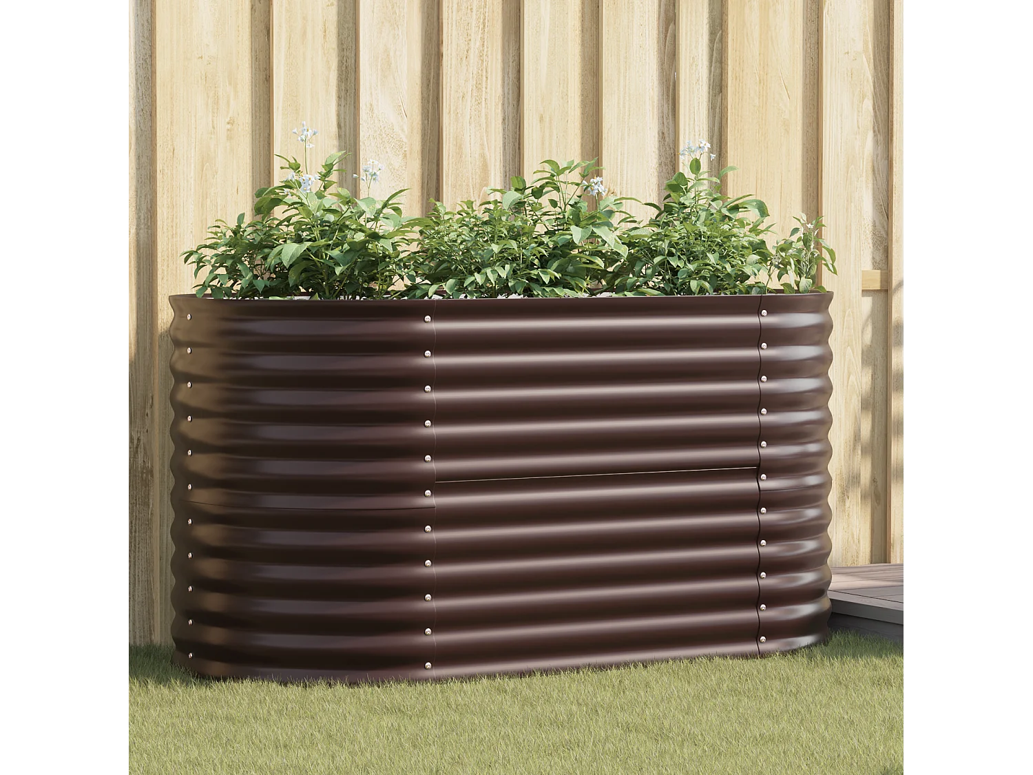 Bruine houten plantenbak 160x80x81 cm in gegalvaniseerd staal