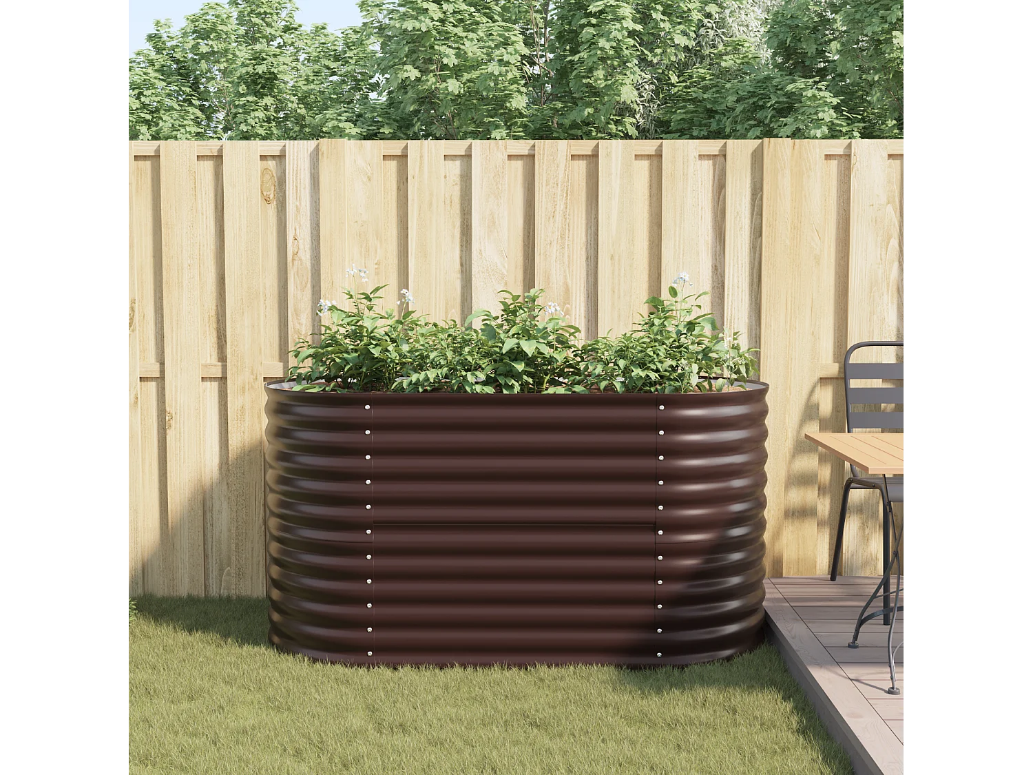 Bruine houten plantenbak 160x80x81 cm in gegalvaniseerd staal