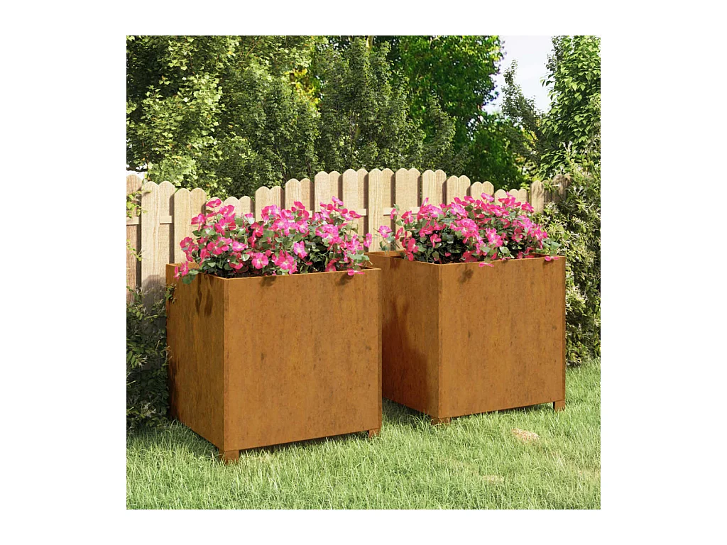 Jardinières avec pieds 2 pcs Rouillé 49x47x50 cm Acier corten