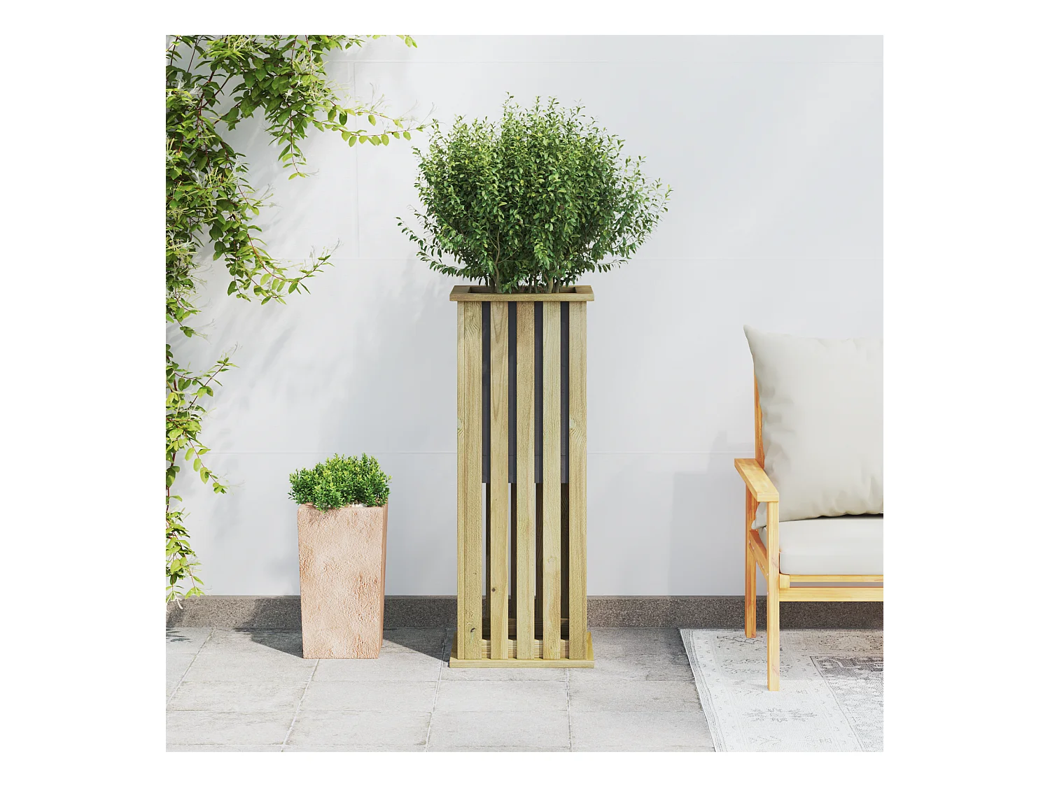 Jardinière avec Doublure 33x33x85 cm Bois Imprégné de Pin