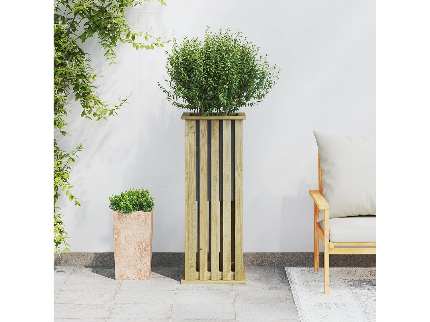 Jardinière avec Doublure 33x33x85 cm Bois Imprégné de Pin