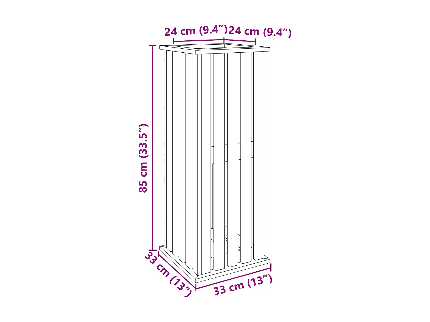 Jardinière avec Doublure 33x33x85 cm Bois Imprégné de Pin