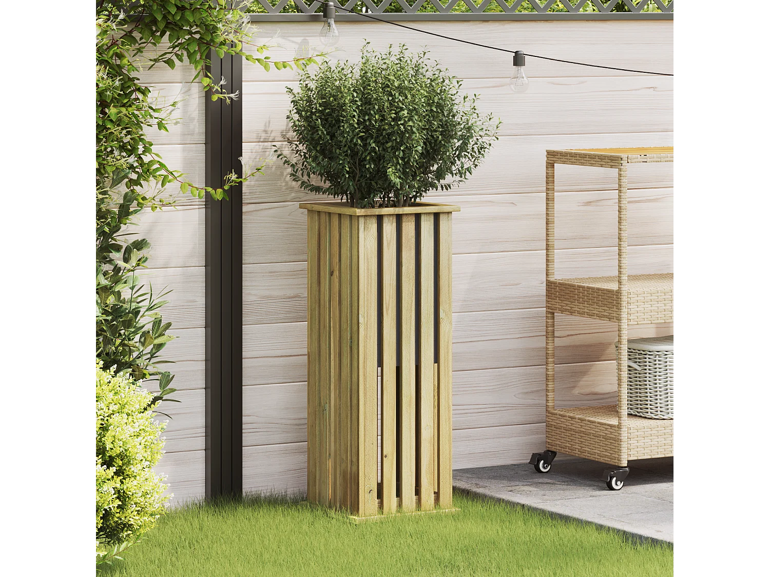 Plantenbak met binnenbak 33x33x85 cm geïmpregneerd grenenhout