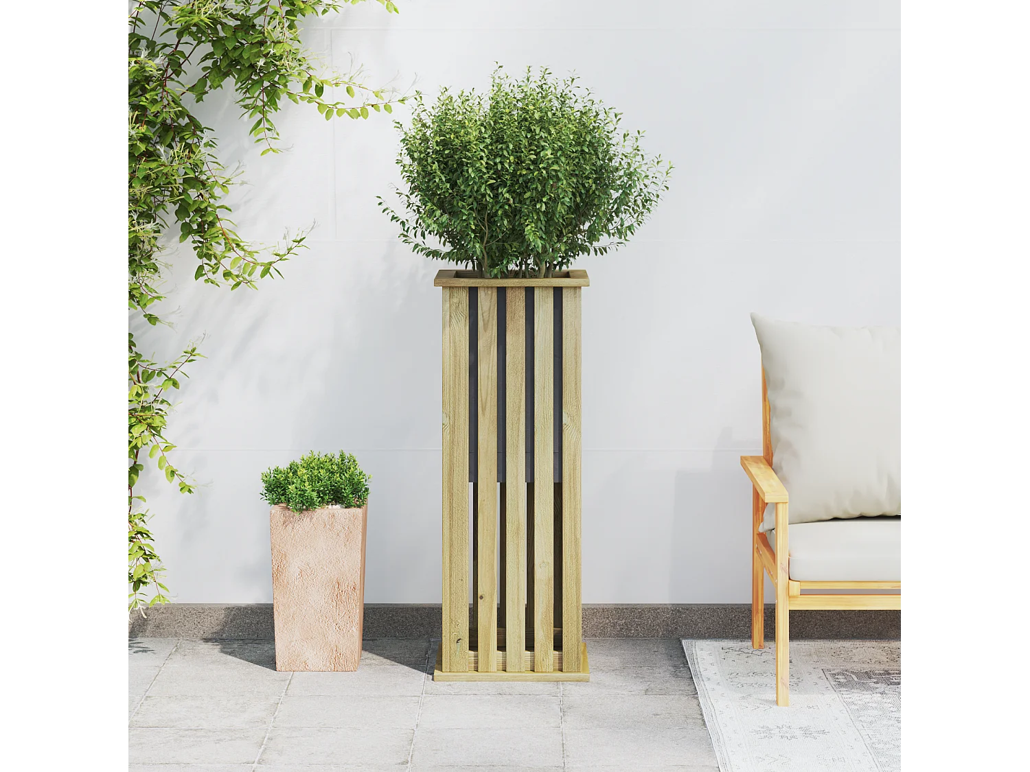 Plantenbak met binnenbak 33x33x85 cm geïmpregneerd grenenhout