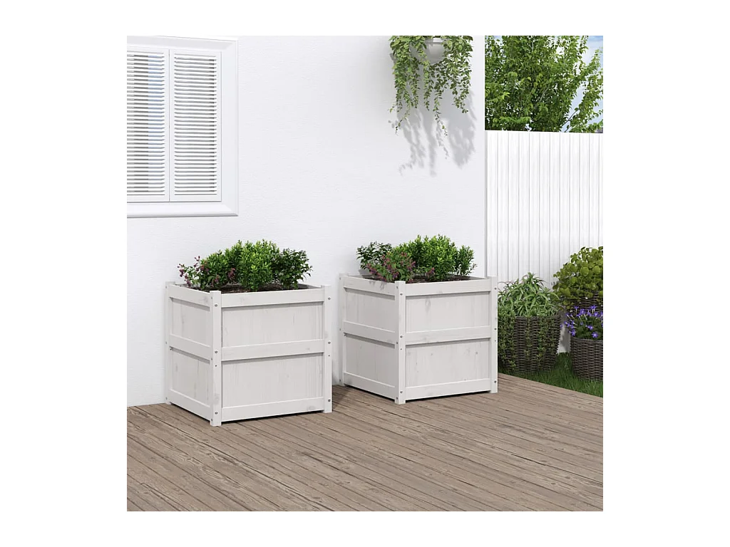 Jardinières 2 pcs blanc bois de pin massif