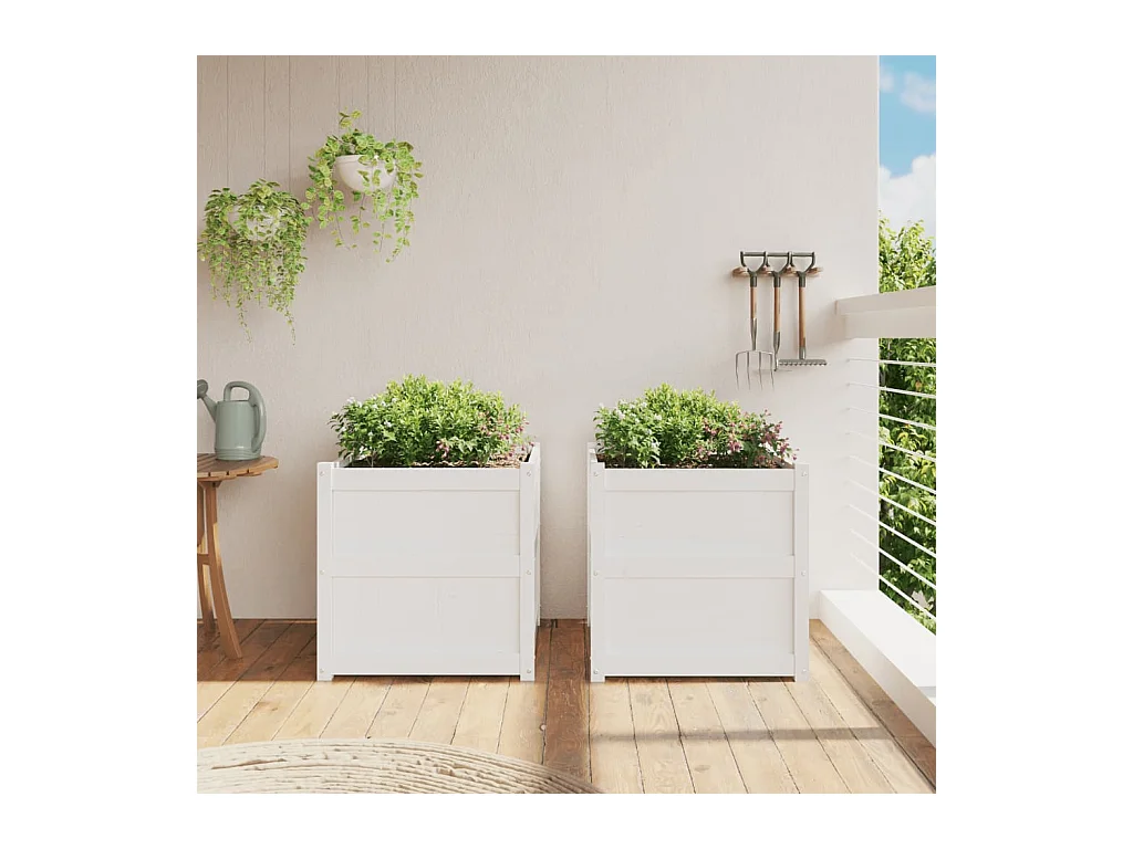 Jardinières 2 pcs blanc bois de pin massif