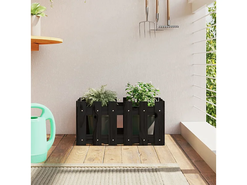 Jardinière avec design de clôture noir 60x30x30 cm pin massif