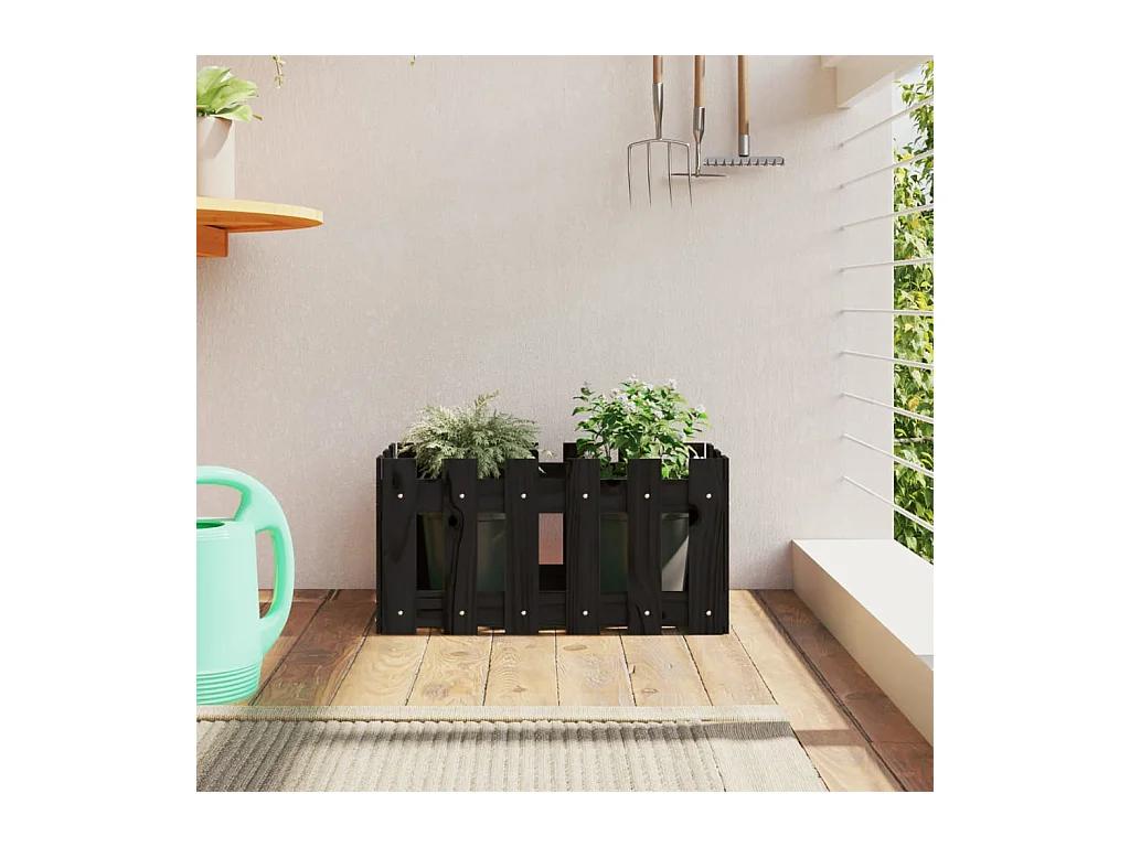 Jardinière avec design de clôture noir 60x30x30 cm pin massif