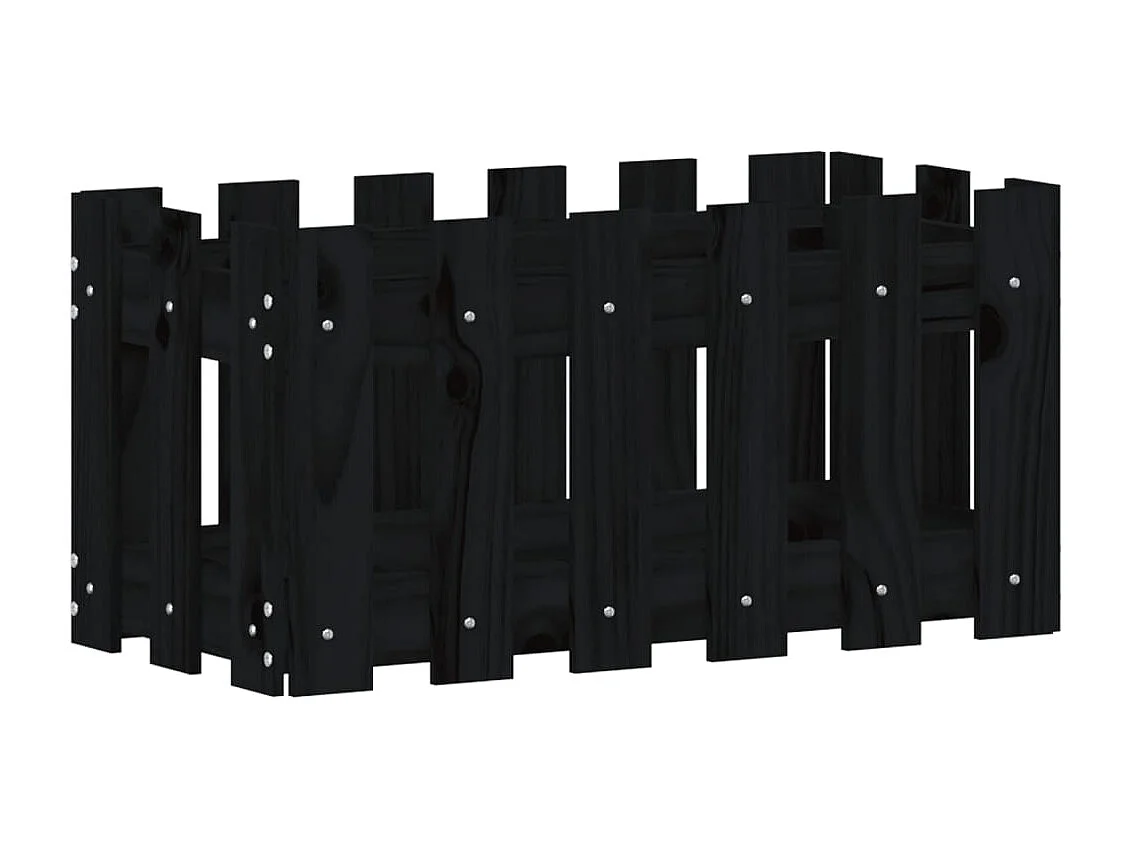 Jardinière avec design de clôture noir 60x30x30 cm pin massif