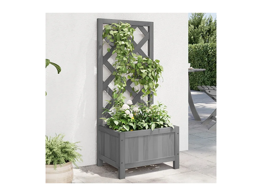 Jardinière avec treillis gris bois massif de sapin