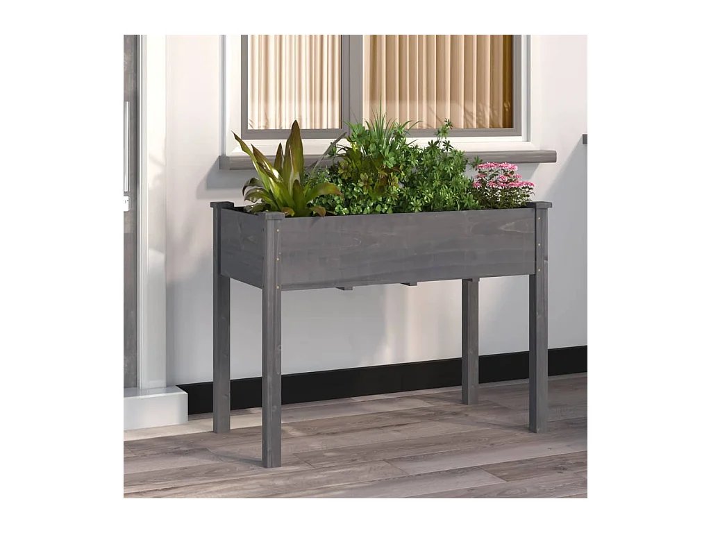 Jardinière avec doublure gris 118x59x76 cm bois massif de sapin