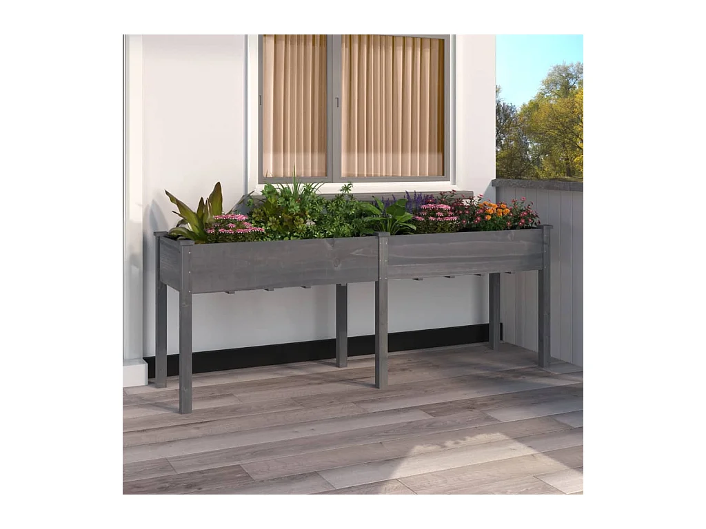 Jardinière avec doublure gris 203x53x76 cm bois massif de sapin