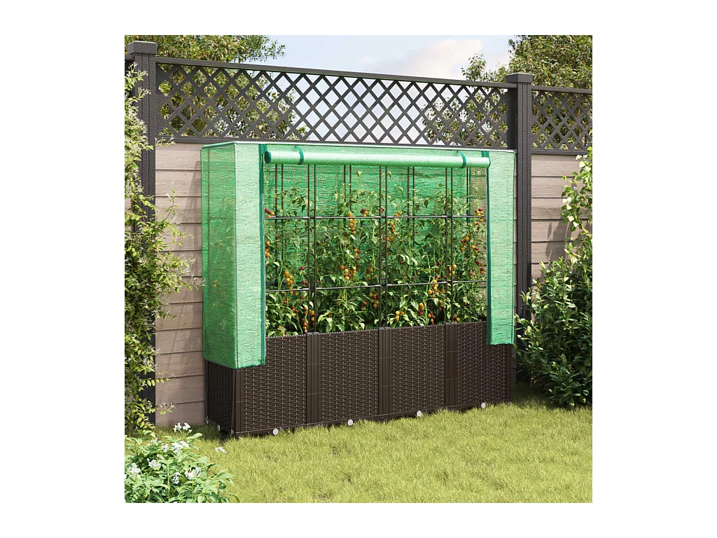 Verhoogde plantenbak met rotan-look hoes 160x40x153 cm