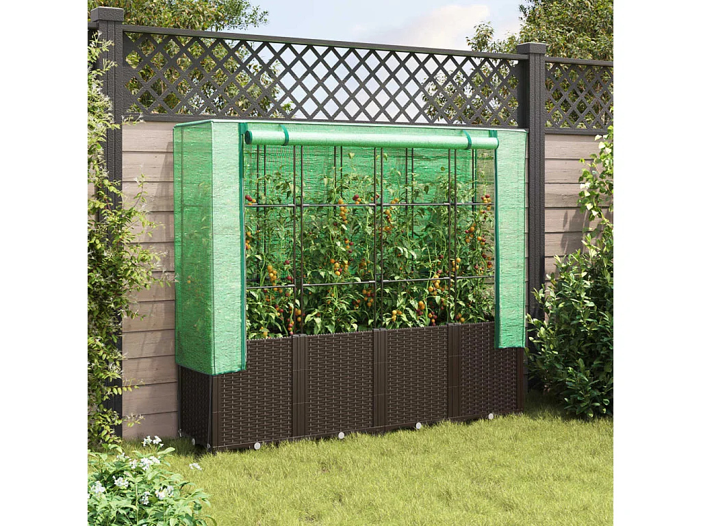 Verhoogde plantenbak met rotan-look hoes 160x40x153 cm