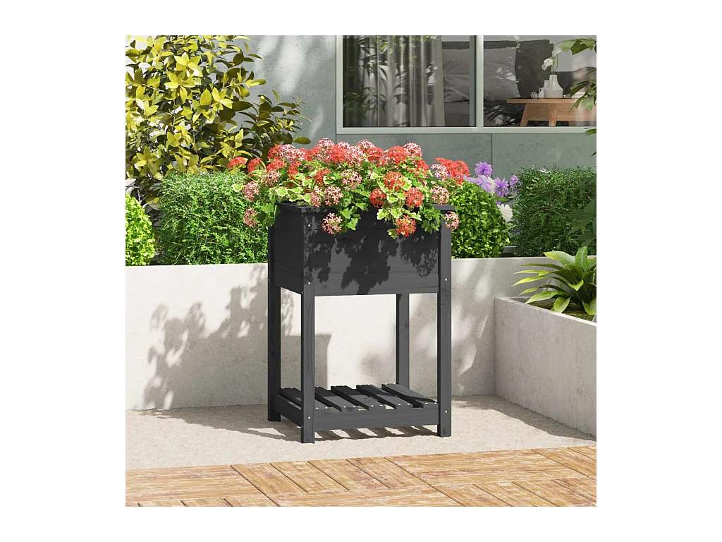 Jardinière avec étagère Gris 54x54x81 cm Bois massif de pin