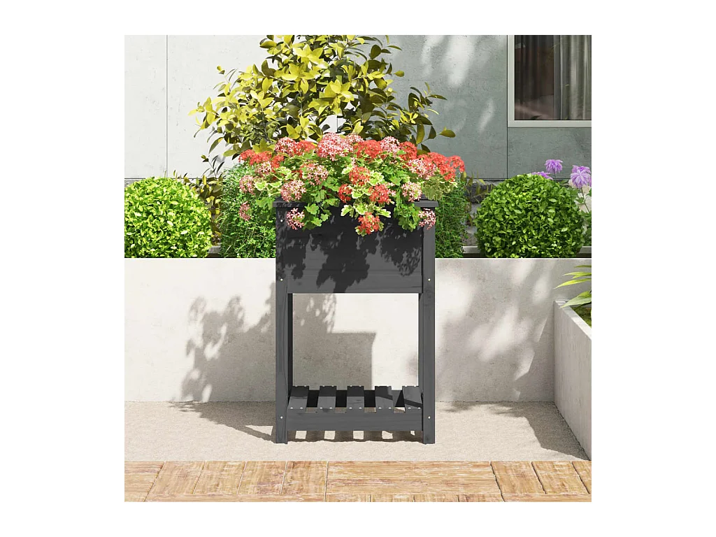 Jardinière avec étagère Gris 54x54x81 cm Bois massif de pin