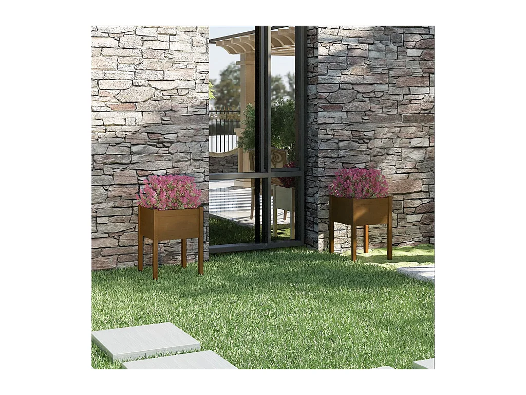 Jardinières 2 pcs Marron miel 50x50x70 cm Bois de pin massif