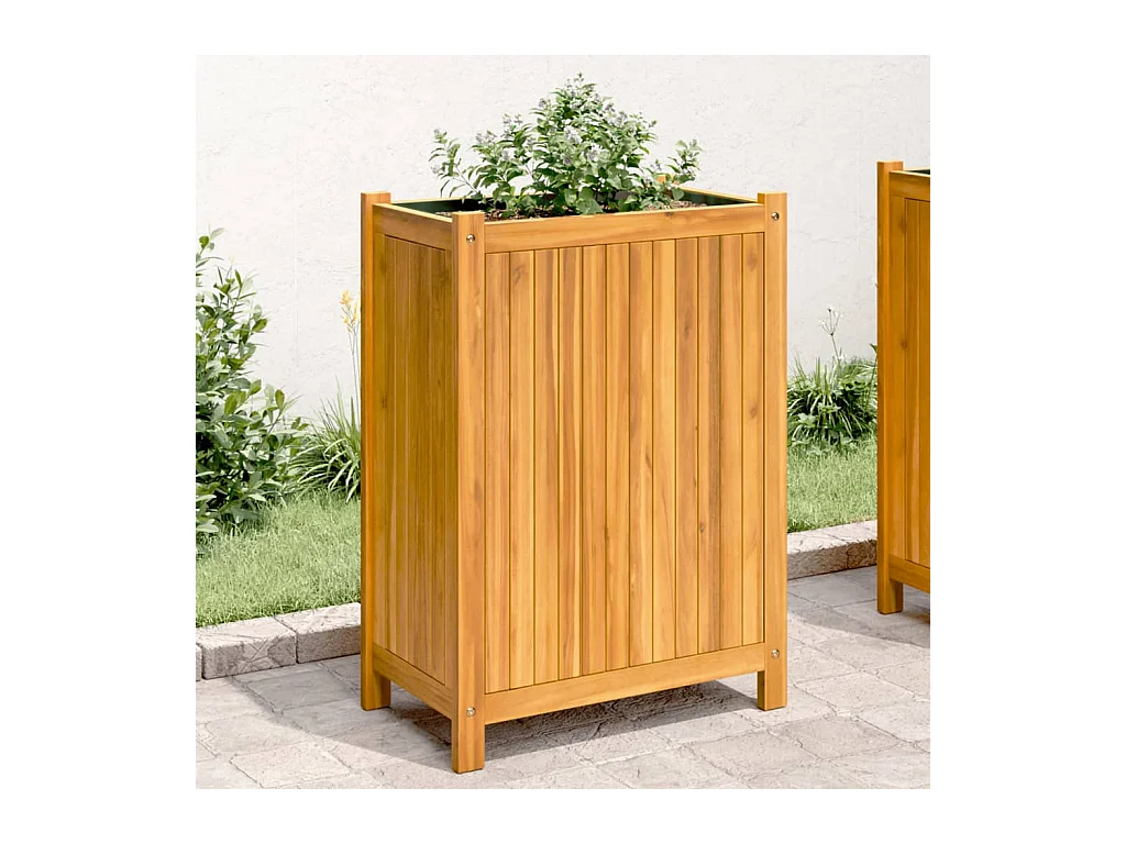 Fioriera con inserto 54x31x75 cm in legno massello di acacia